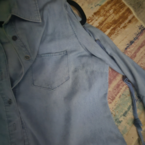 NEW!! Zara Blue Denim Open Shoulder Flare Sleeve Shirt - Picture 6 of 9